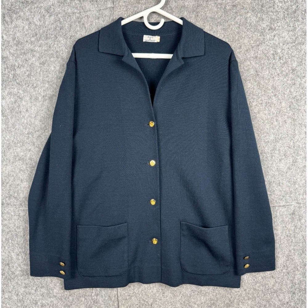 Maus & Hoffman Cardigan Women's Medium Blue 100% Wool 4-Button Super Soft ***